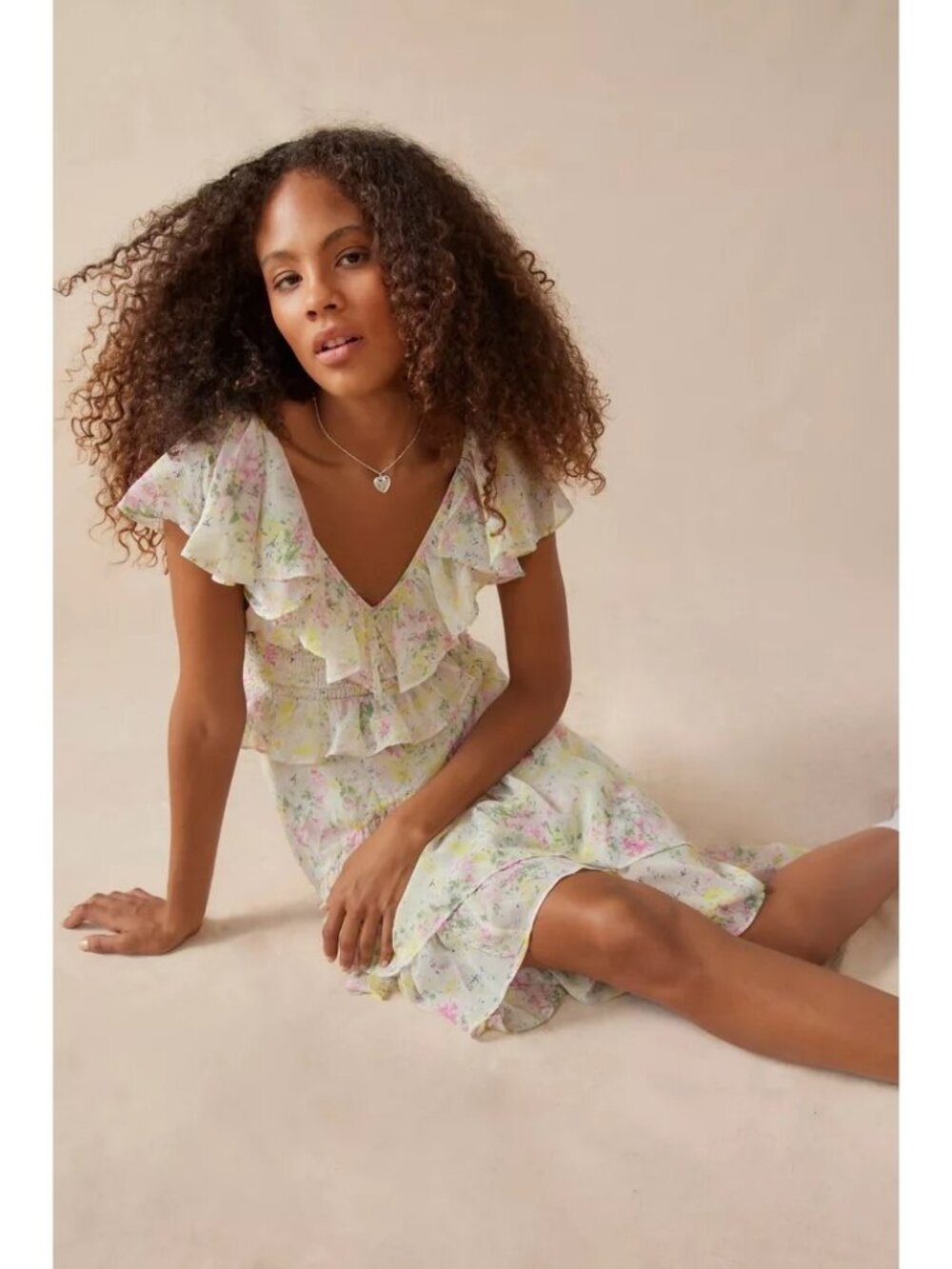 En Saison Bien Ruffle Floral Midi Dress In Yellow Size Medium New With Tag